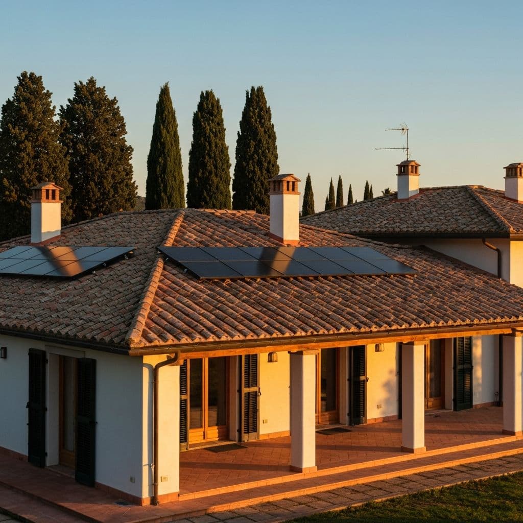 Casa italiana con pannelli solari sul tetto